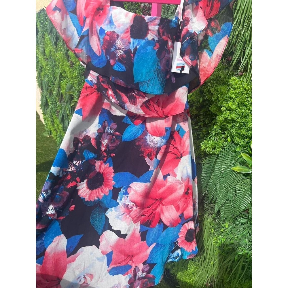 Calvin Klein Womens Off-The-Shoulder Multicolor Floral Flounce Size 6 Dress NEW - Picture 5 of 7